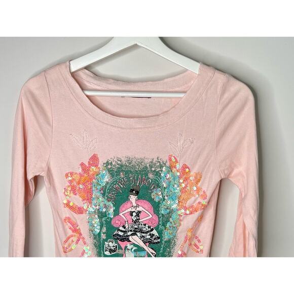 Compagnia Italiana Beaded Sequin Roundneck Top Cotton Pale Pink Women's Sz Small - Picture 3 of 10